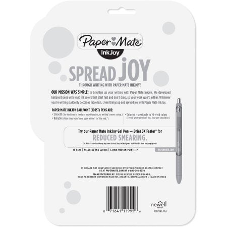 Paper Mate Ink Joy 100ST 18pk Ballpoint Pens 1.00mm Medium Tip Multicolored: Quick Drying, Pocket Clip, 18 Count
